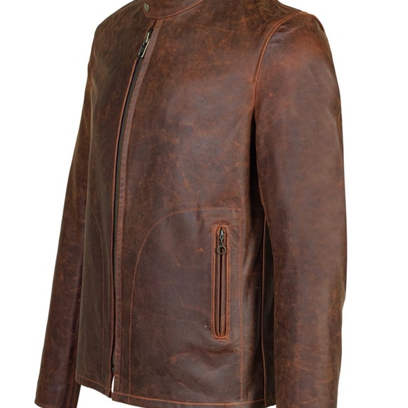 Schott NYC Unlined Cowhide Cafe Racer Leather Jacket - Picture 5 of 9